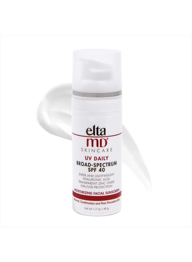 EltaMD UV Daily SPF 40 Sunscreen Moisturizer Face Lotion, Sunscreen Moisturizer With Hyaluronic Acid, Broad Spectrum Hydrating Sunscreen Lotion, Non Greasy, Sheer, Zinc Oxide Formula, 1.7 oz Pump - Image 1