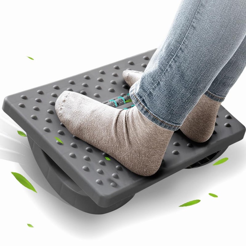 CasaZenith Foot Rest for Under Desk at Work Ergonomic Foot Stools for Under Office Desk Rocking Footrest with Roller Massager Leg Rest for Chair Computer Gaming Promote Leg CirculationGray