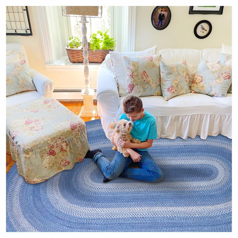 Homespice Denim Jute Blue 4x6 Braided Rugs Oval Rugs for Living Room Bedroom Rug and Dining Room Pet Friendly Decor Styles Farmhouse Rug Rustic Vintage Cottage Primitive Country Boho Rug