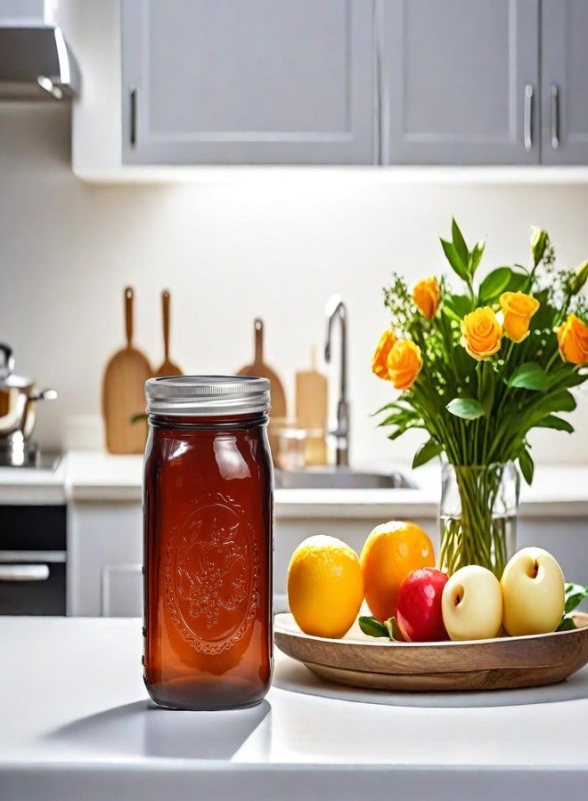 Yodecy 6 Pack 32 oz Amber Wide Mouth Mason Jars with Airtight Lids and Black Plastic Mason Jar Lids, Amber Canning Jars with Lid - Image 4