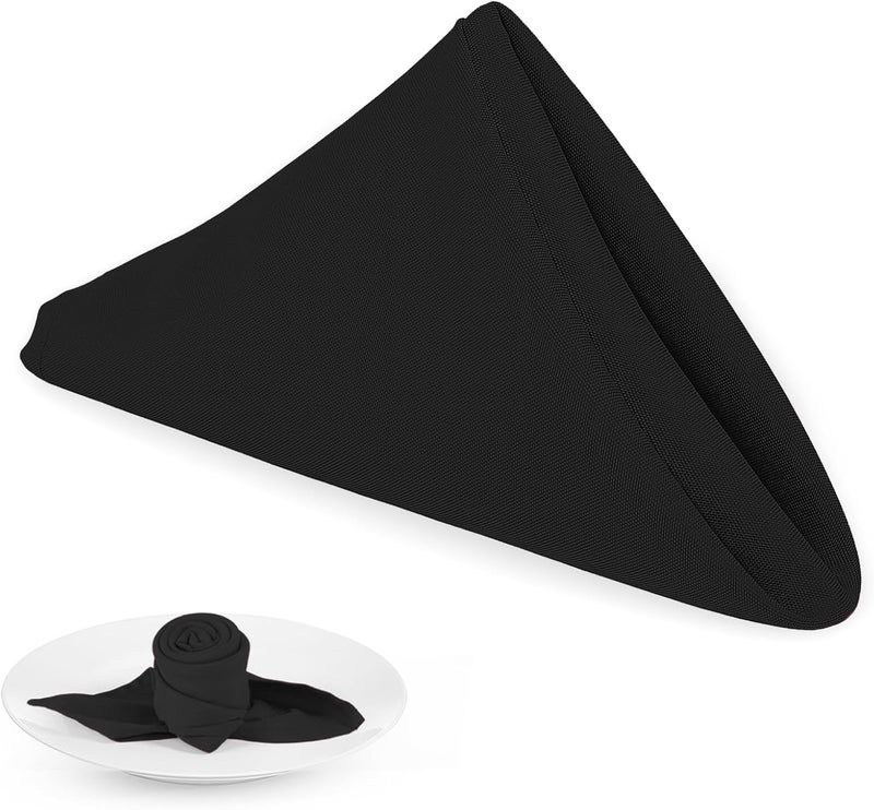 PLOYMONO Black Heavy Duty Polyester Napkins - 17 x 17 Inch Solid Washable Cloth Dinner Napkins - Set of 8 Napkins with Hemmed Edges - Great for Weddings, Parties, Banquets, Halloween, Thanksgiving - Image 1