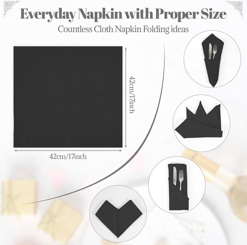 PLOYMONO Black Heavy Duty Polyester Napkins - 17 x 17 Inch Solid Washable Cloth Dinner Napkins - Set of 8 Napkins with Hemmed Edges - Great for Weddings, Parties, Banquets, Halloween, Thanksgiving - Image 5