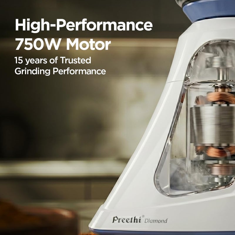Preethi Mixer Grinder 750 Watt | 3 Jars | White Color | Juicer Mixer Grinder for Kitchen | Powerful Grinding & Blending | Perfect for Smoothies & More 1.5 L 750 W MG 214 white - Image 3