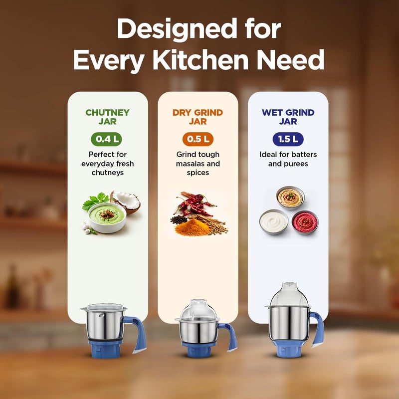 Preethi Mixer Grinder 750 Watt | 3 Jars | White Color | Juicer Mixer Grinder for Kitchen | Powerful Grinding & Blending | Perfect for Smoothies & More 1.5 L 750 W MG 214 white - Image 4