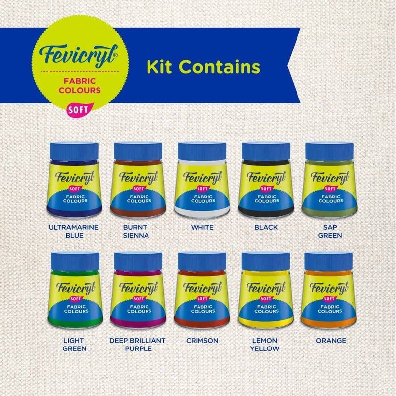 Pidilite Fevicryl Fabric Colour Kit- 20ml for Fabric Painting (10 X 20ml, Multicolour), Diwali Gift for artists, children, boys & girls - Image 3