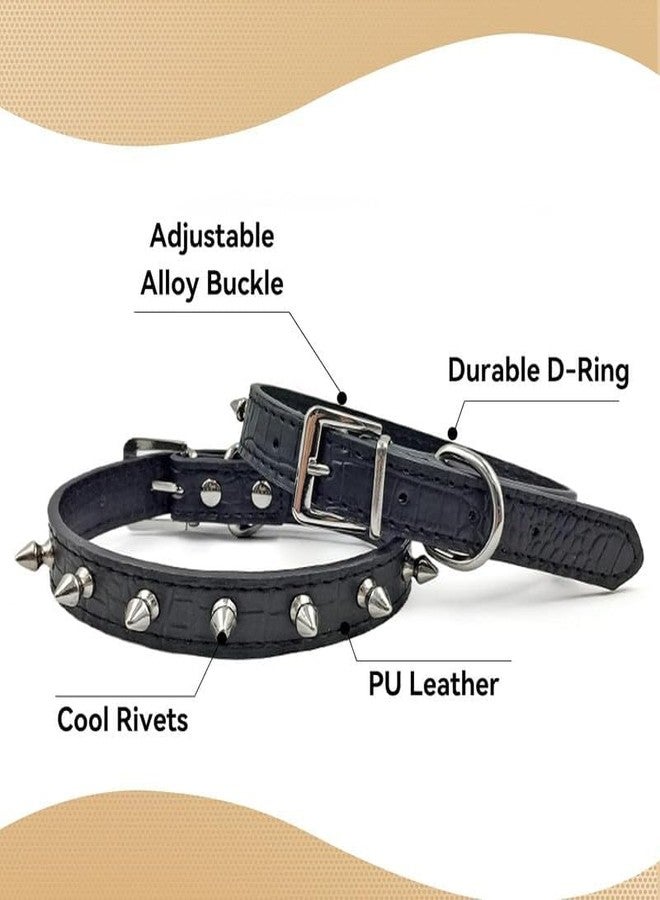 KittuPet طوق كلاب مرصع بالمسامير من KittuPet، طوق كلاب صغير مرصع بالمسامير للكلاب والقطط، طوق مرصع بالمسامير قابل للتعديل للجراء، أسود (متوسط) - Image 4