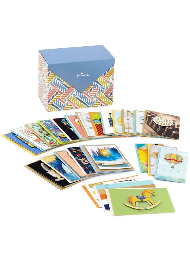 Hallmark Hallmark Pack of 24 Handmade Assorted Boxed Greeting Cards, Herringbone Pattern Cards for Birthday , Baby Shower , Wedding , Thank You, Sympathy Card, Thinking of You Cards,  - Image 1
