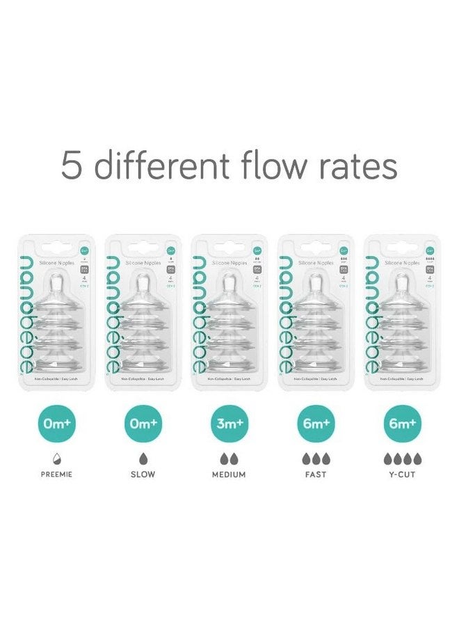 Nanobebe Nipples Baby Bottle Nipples, Silicone Nipple, Triple Vented, Ready to Use, 4 Pack, Fast Flow - Image 2