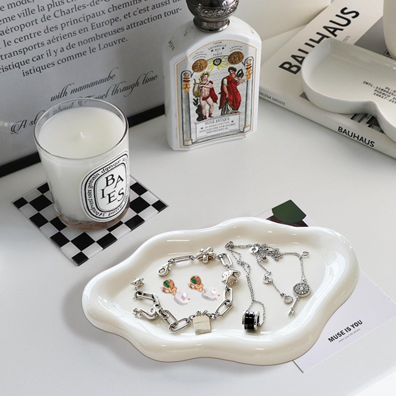 Samchilderlan Ceramic Jewelry Dish for Women, Jewelry Tray Trinket Dish, Irregular Cloud Shape Ceramic Plate, Watch Keys Tray Ring Dish Holder for Mother's Day/Christmas/Thanksgiving/Birthday Gift(White) - Image 4