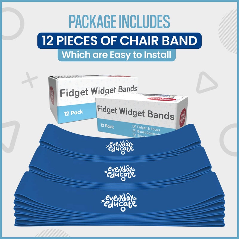 Everyday Educate Chair Bands for Kids with Fidgety Feet (Pack of 12) - Fidget Bands for Classroom Chairs, Feety Bands, Sensory Flexible Bands, ADHD Chair Bands for Kids, Anti-Snap Bands for Desk and Seats Blue - Image 3