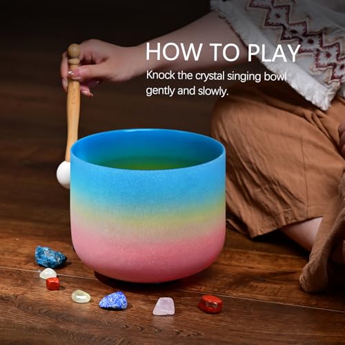 CVNC 440HZ 8 Inch Rainbow Colored G Note Throat Chakra Frosted Quartz Crystal Singing Bowl for Sound Healing and Meditation - Image 4