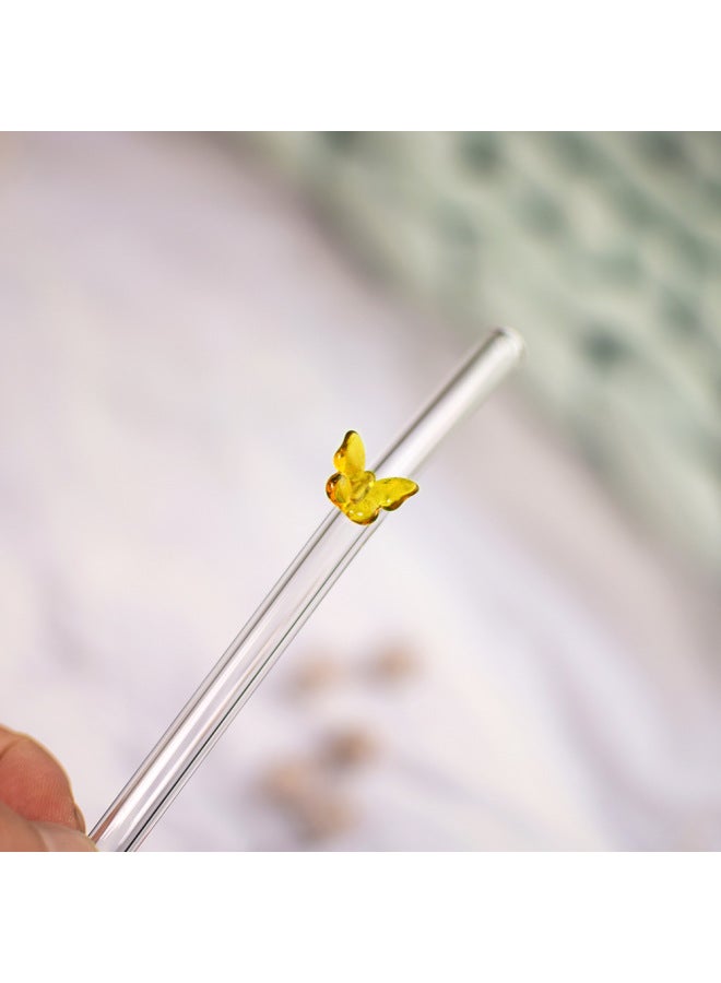 Custom Colorful Butterfly Glass Straw Eco-friendly Heat Resistant Reusable Milk Drink Transparent Elbow-Color:Gold-Specifications:0.8*20CM - Image 1