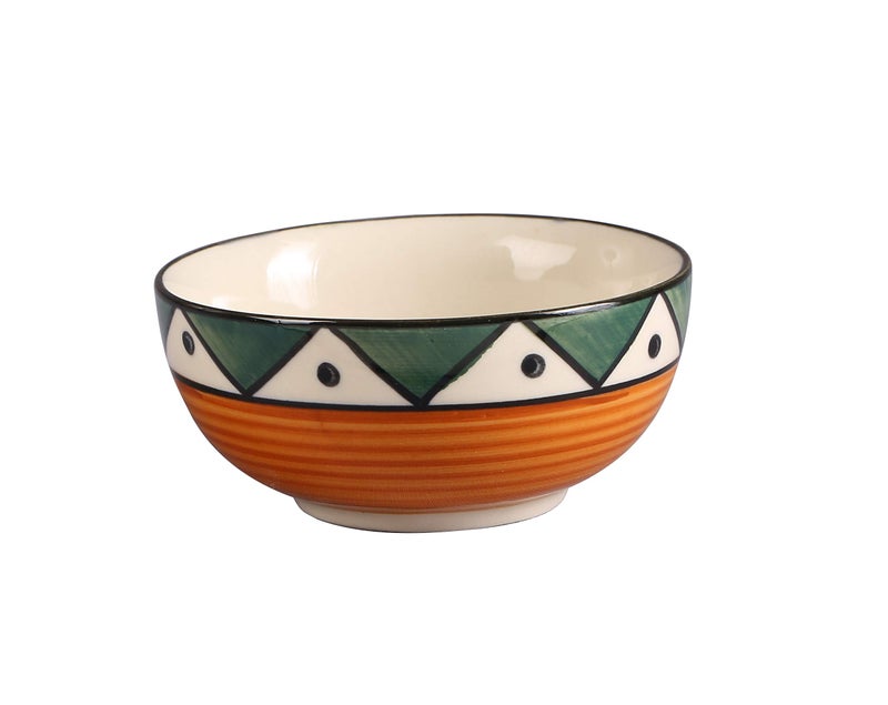 Caffeine Ceramic Handmade Green Tribal Katori Bowl Set of 4, 200 ml Capacity - Image 3