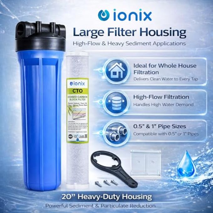 IONIX 20 Inch Slim Housing,Pre Filter 20 Inches Forr Commercial And Domestic Water Purifier, For Usage Upto 300 Liters Per Day (Sedimentation, 1 Inch Inlet Outlet, Hardness Filter), Multicolor - Image 2