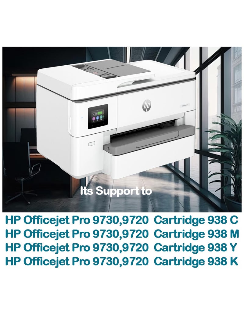 HP طابعة Office Jet Pro 938 الأصلية بالحبر 9720/9730 الكل في واحد ذات التنسيق الواسع 4 عبوات - Image 2