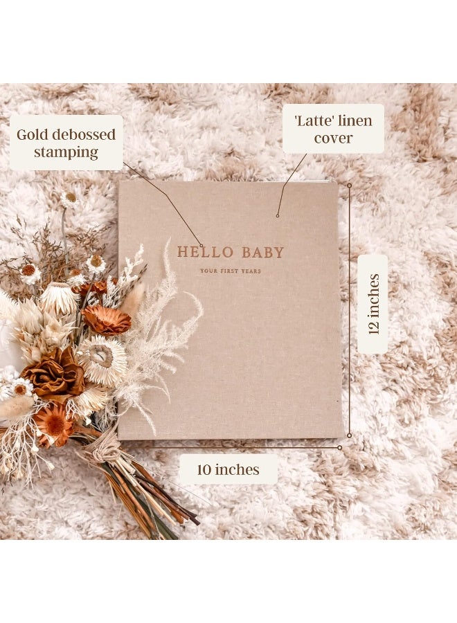 بيتشلي Baby Memory Book | Minimalist First Year Keepsake for Milestone | Simple Baby Scrapbook Books for Girl | 60 s Beige Linen - Fleur - Image 2