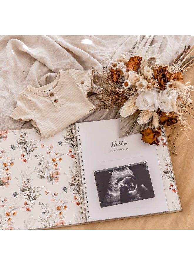 بيتشلي Baby Memory Book | Minimalist First Year Keepsake for Milestone | Simple Baby Scrapbook Books for Girl | 60 s Beige Linen - Fleur - Image 3