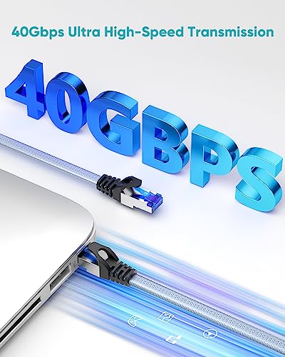 BUSOHE Cat 8 Ethernet Cable 50 ft, Nylon Braided High Speed Heavy Duty Network LAN Patch Cord, 40Gbps 2000Mhz SFTP Shielded RJ45 Flat Internet Cable for TV/PC/Router, in Wall, Indoor, Outdoor - Image 2
