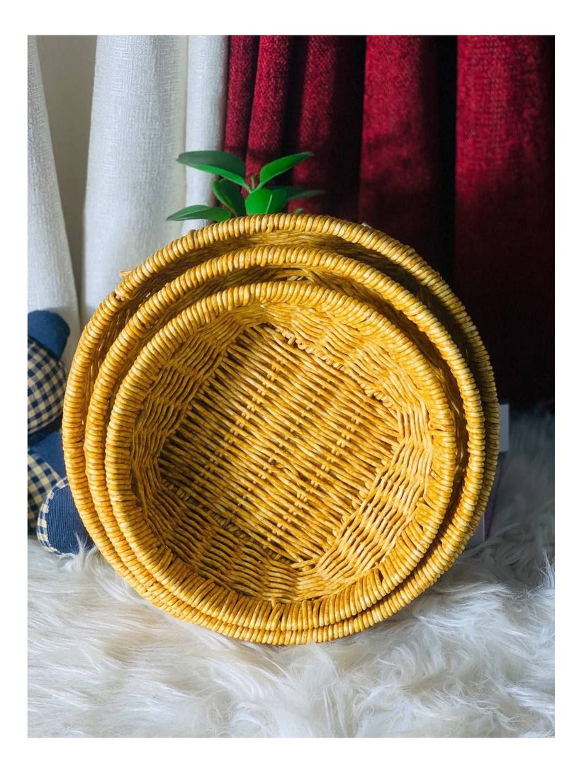 طقم 3 صواني رتان مستديرة بقاعدة معدنية من الخيزران , كبير: قطر 26 سم , وسط: قطر 23 سم , صغير: قطر 20 سم - Image 4