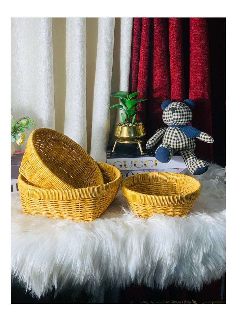 طقم 3 صواني رتان مستديرة بقاعدة معدنية من الخيزران , كبير: قطر 26 سم , وسط: قطر 23 سم , صغير: قطر 20 سم - Image 3