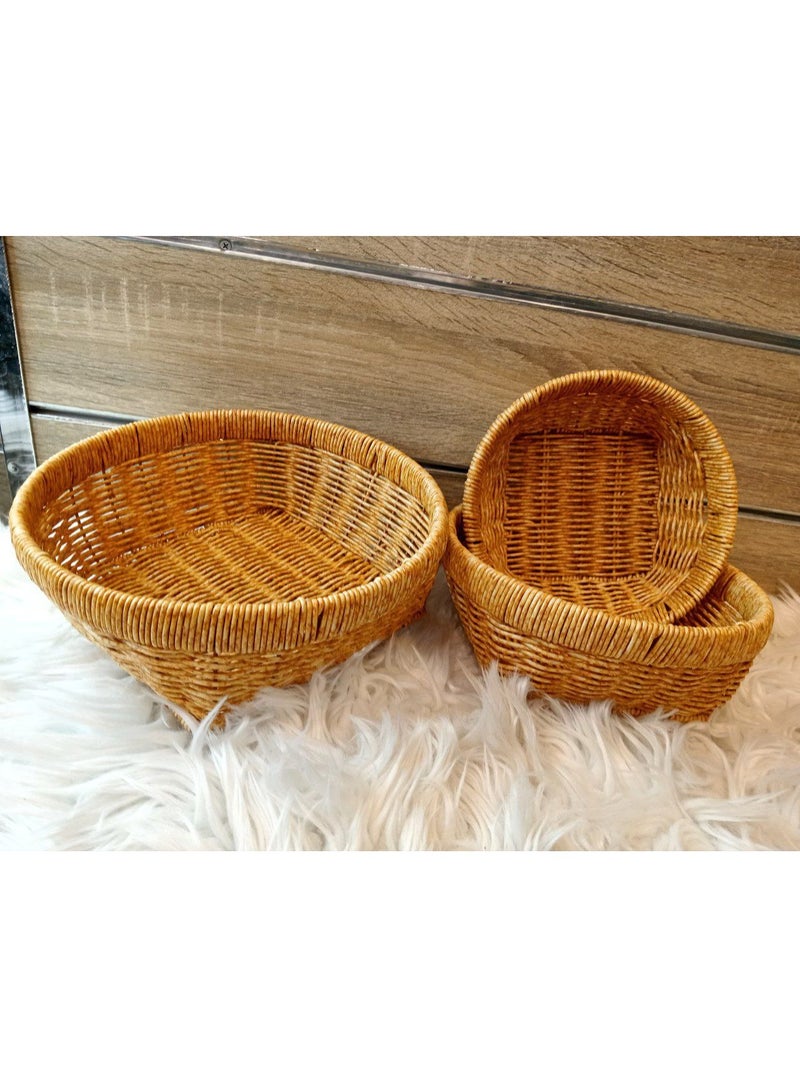 طقم 3 صواني رتان مستديرة بقاعدة معدنية من الخيزران , كبير: قطر 26 سم , وسط: قطر 23 سم , صغير: قطر 20 سم - Image 2