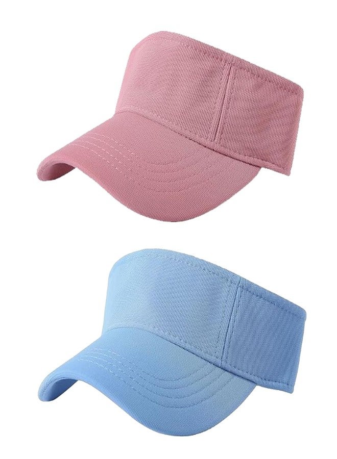 Jastore Kids Girls Boys Packable Hat Sun Visor Hats Cotton Sports Summer Golf Visor Hat (US, Alpha, One Size, Pink+Sky Blue)