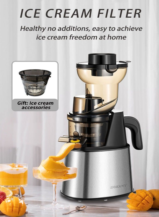 sokany Slow Masticating Juicer,Cold Press Juicer with 80MM Extra Large Feed Chute, 800W Slow Juicer Machines Fit Whole Vegetables and Fruits with High Juice Yield,Capable of Making Fruit Smoothies, Easy to Clean,SK-01010 (Silver) - Image 3
