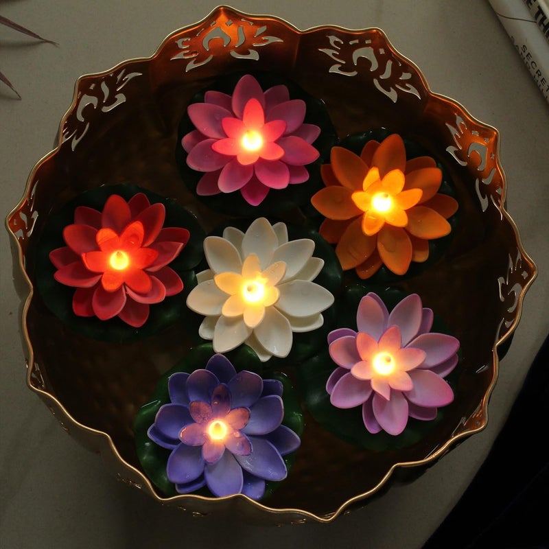 VIBE FX Vibe FX Floating Flower Lotus Candle Lights Set of 6 Multicolour Water Sensor Lights for Home Weddings Events Decorations Pack of 6  - Image 5
