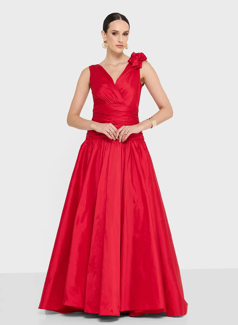 Namshi x Ball Gown Evening Dress With Floral Detail