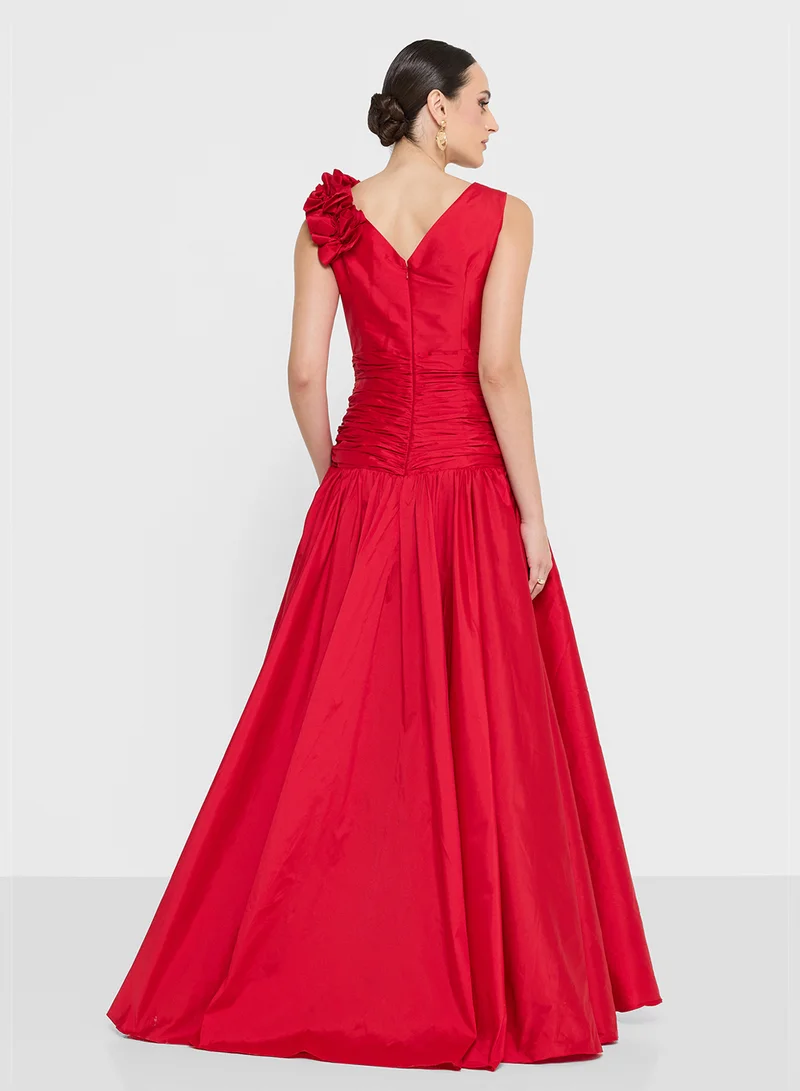 Namshi x Ball Gown Evening Dress With Floral Detail