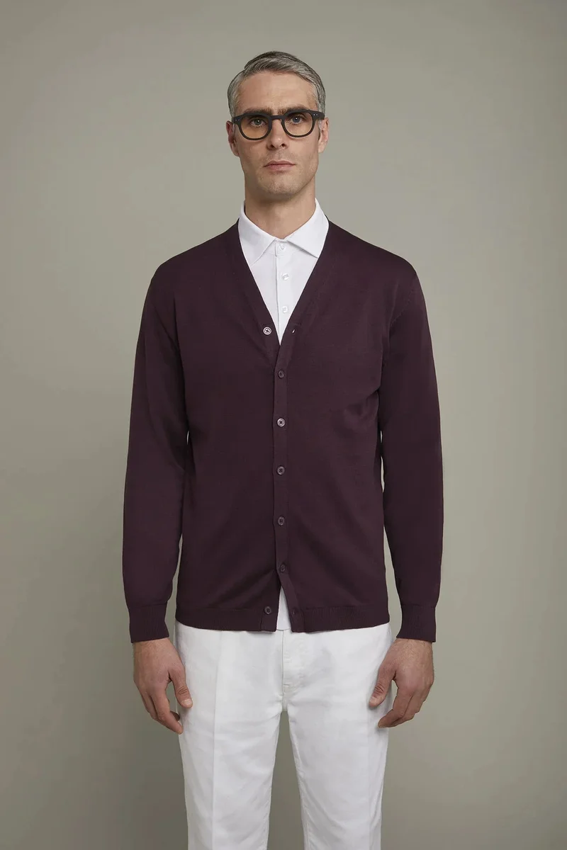 Doppelganger Men's sweater V collar 100% cotton regular fit - Bordeaux