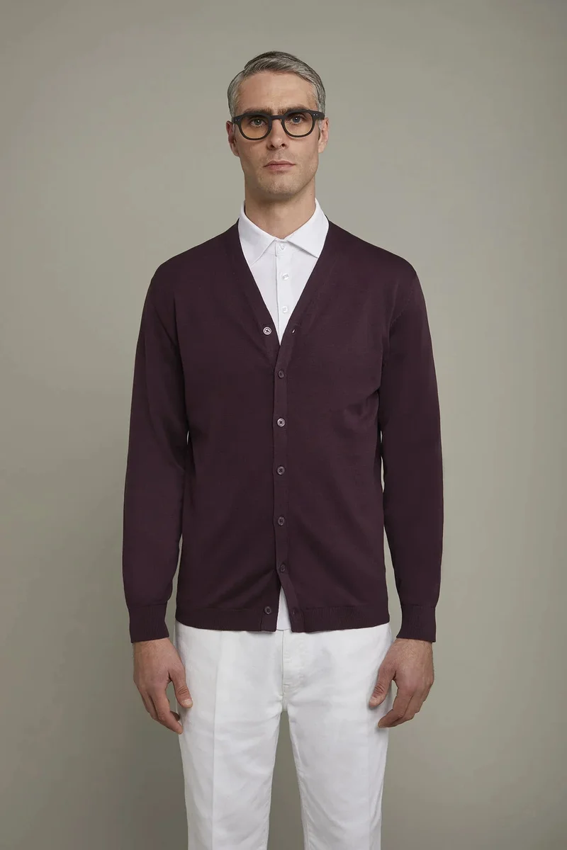 دوبل غانغر Men's sweater V collar 100% cotton regular fit - Bordeaux