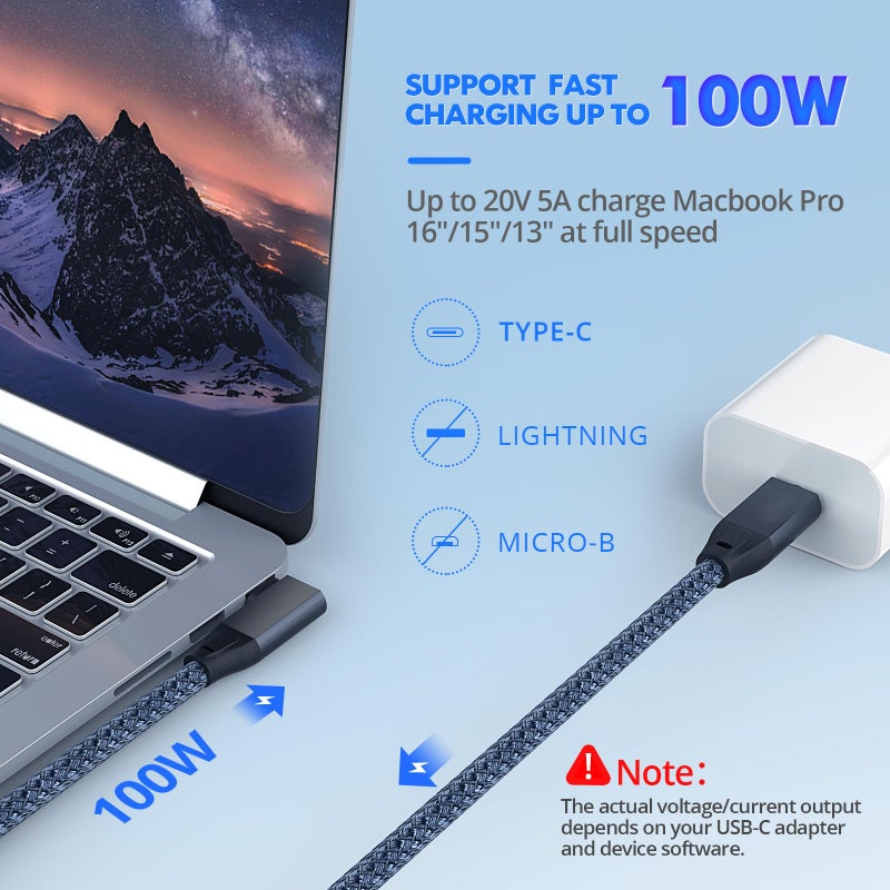 UseBean 6 inch USB C to USB C Cable Right Angle, 0.5ft Short USB-C Cable 100W, USBC 3.2 Gen2x2 20Gbps 4K Video, 90 Degree Type C to C Charging Cord for iPhone 16 15 Pro Max iPad MacBook Galaxy S25/S24 - Image 2