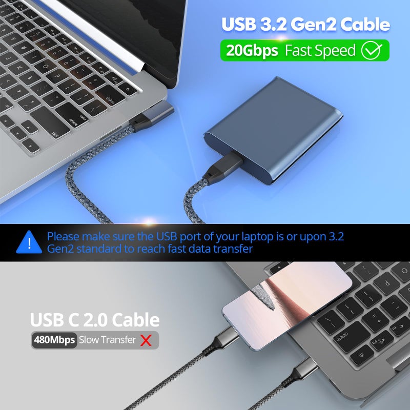 UseBean 6 inch USB C to USB C Cable Right Angle, 0.5ft Short USB-C Cable 100W, USBC 3.2 Gen2x2 20Gbps 4K Video, 90 Degree Type C to C Charging Cord for iPhone 16 15 Pro Max iPad MacBook Galaxy S25/S24 - Image 4