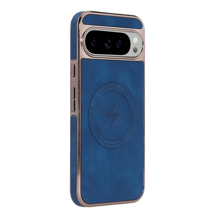 HuHa Protective Cover For Google Pixel 9 / 9 Pro Electroplated PC Sheepskin Invisible Magnetic MagSafe Phone Case(Blue) - Image 1