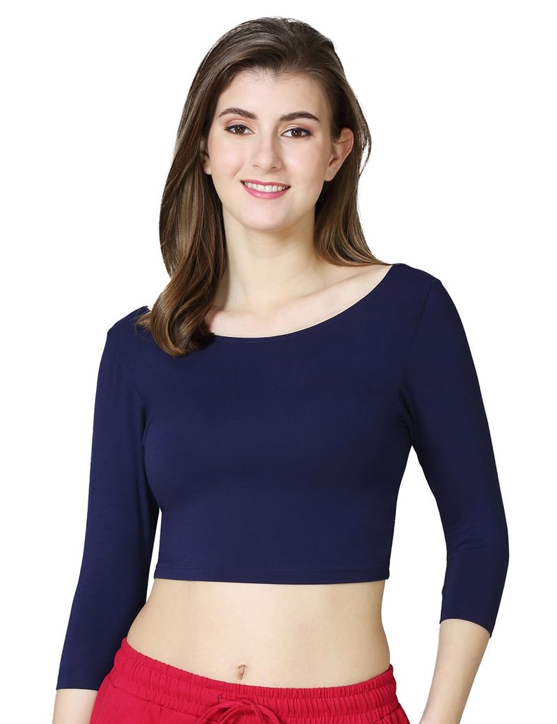 VSTAR Women's Cotton Viscose Solid Half Sleeve Blouse Navy - Image 1