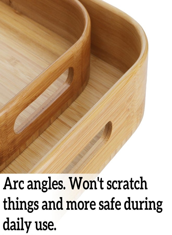 Dicunoy Set of 2 Bamboo Serving Tray, Solid Wood Breakfast Tray with Handles and Arc Angles, Large Size for Food, Dinner, Tea, Coffee, Bar, Parties, 15.6" L x 10.8" W /12.6" L x 8.5" W - Image 3