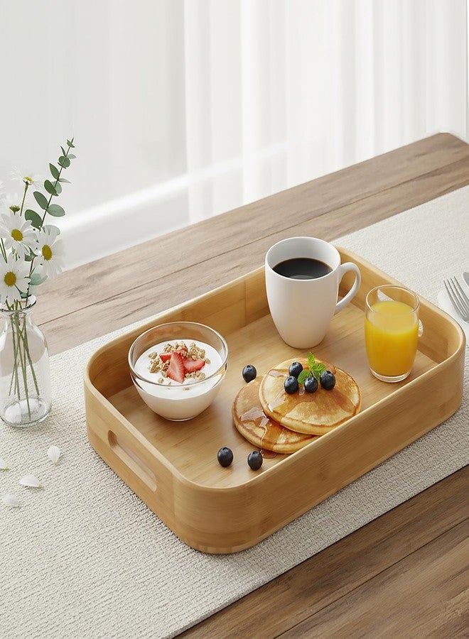 Dicunoy Set of 2 Bamboo Serving Tray, Solid Wood Breakfast Tray with Handles and Arc Angles, Large Size for Food, Dinner, Tea, Coffee, Bar, Parties, 15.6" L x 10.8" W /12.6" L x 8.5" W - Image 5