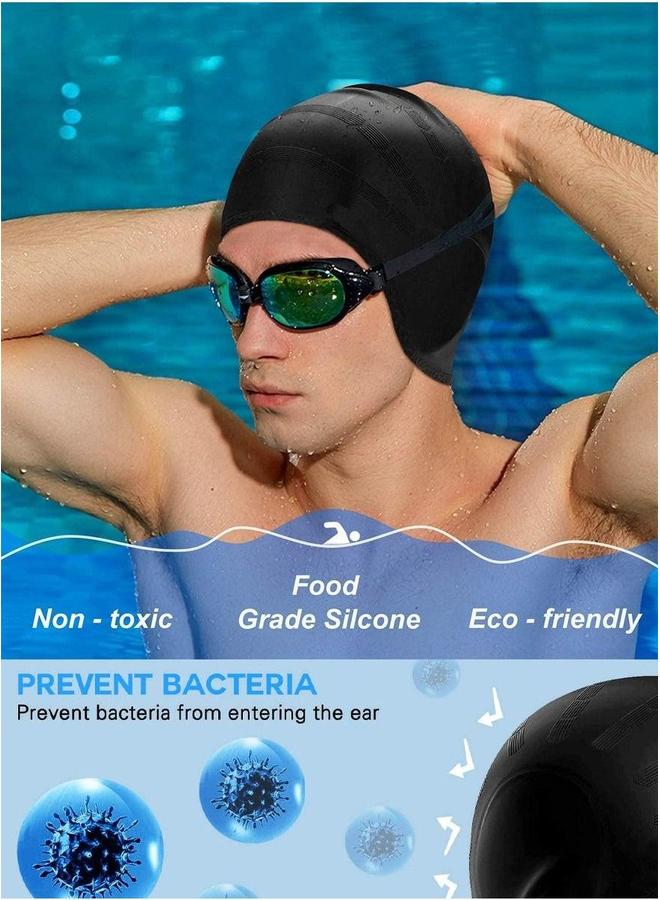Silicone Swimming Cap with Ear Protection 3D Ergonomic Design Comfortable for Adult Men Women Long Hair Protecting Ears and from Chlorine, Bacteria, Sand in the Water Odorless Skin Friendly - Image 3