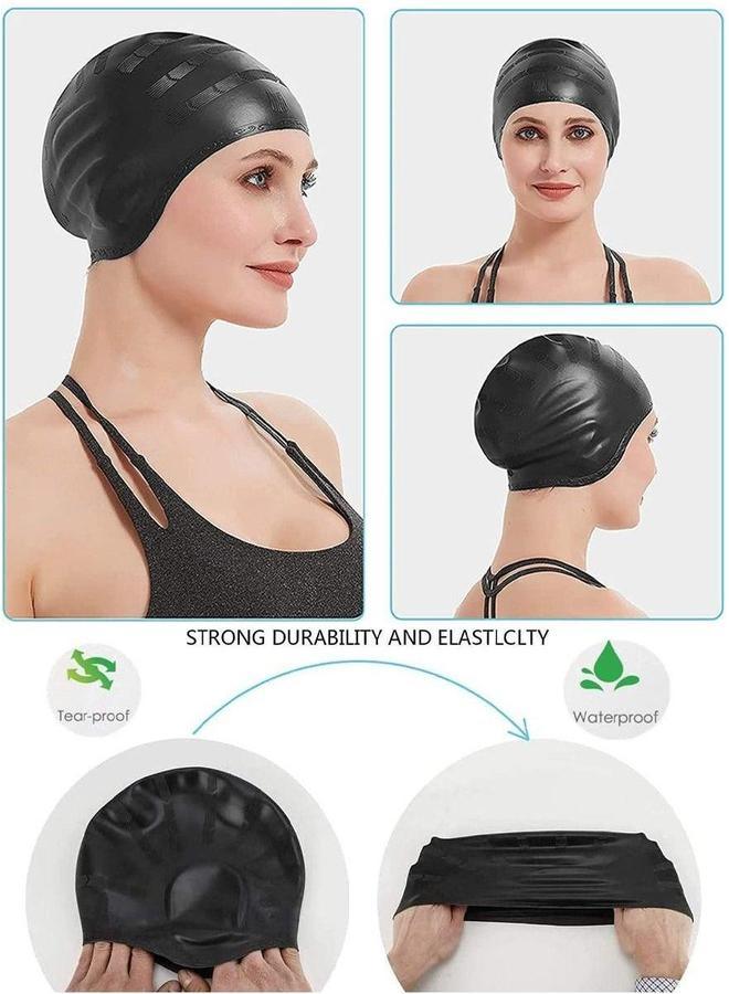 Silicone Swimming Cap with Ear Protection 3D Ergonomic Design Comfortable for Adult Men Women Long Hair Protecting Ears and from Chlorine, Bacteria, Sand in the Water Odorless Skin Friendly - Image 5