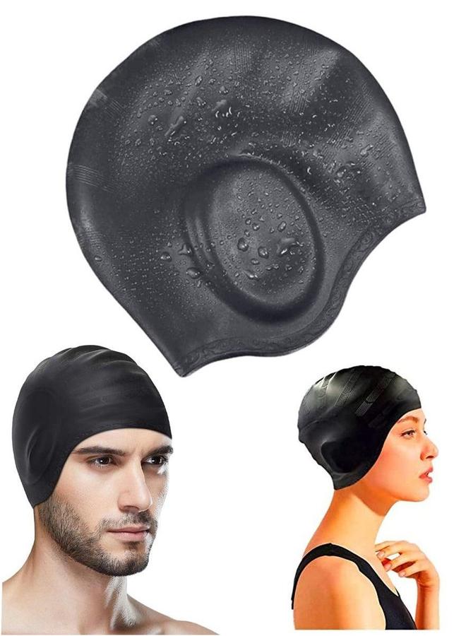 Silicone Swimming Cap with Ear Protection 3D Ergonomic Design Comfortable for Adult Men Women Long Hair Protecting Ears and from Chlorine, Bacteria, Sand in the Water Odorless Skin Friendly - Image 1