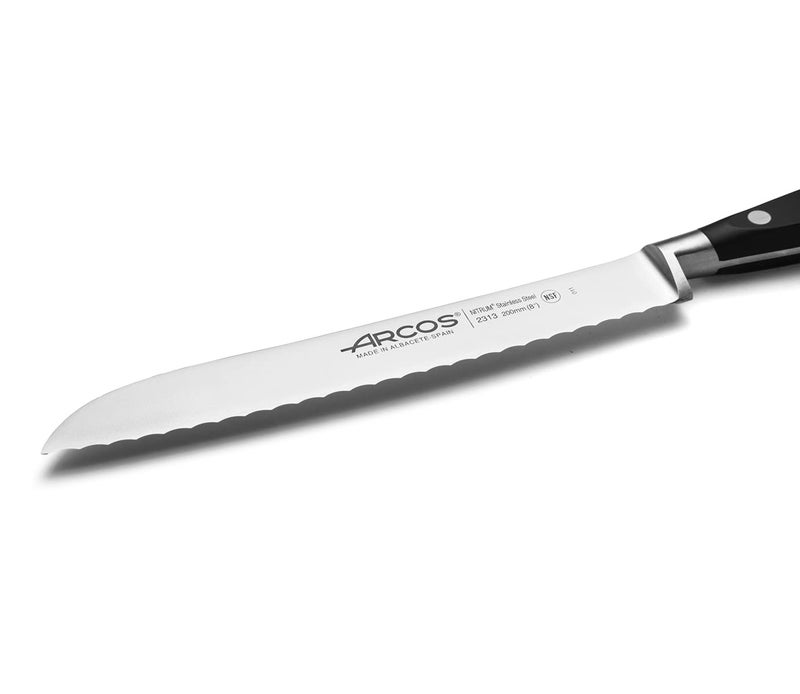 Arcos Forged Bread Knife 8 Inch Nitrum Stainless Steel and 200 mm blade Black POM handle Series Riviera - Image 3