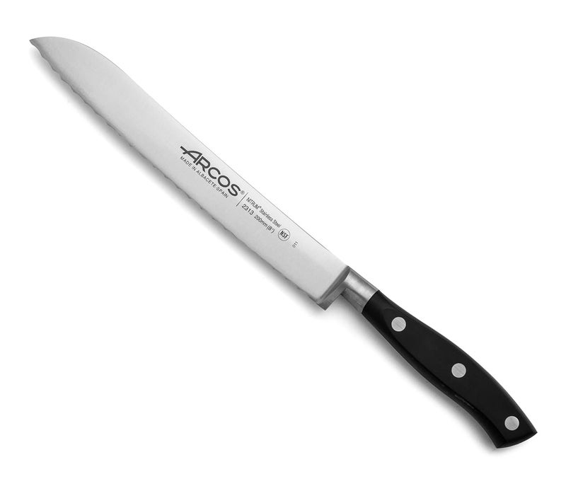 Arcos Forged Bread Knife 8 Inch Nitrum Stainless Steel and 200 mm blade Black POM handle Series Riviera - Image 1