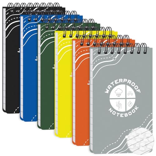 Thboxes 6 Pack Waterproof Pocket Notebook, 5" x 3" Top-Spiral Waterproof All Weather Notepad for Office School Police Outdoor Recording Steno Note Pads - Image 1