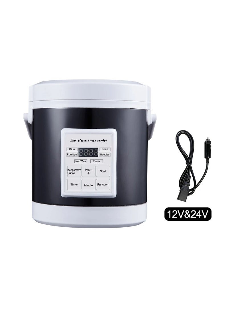 12V 24V Mini Car Rice Cooker 1.6L car trucks electric soup porridge cooking machine food steamer warmer fast heating lunch box(Black)  - Image 1