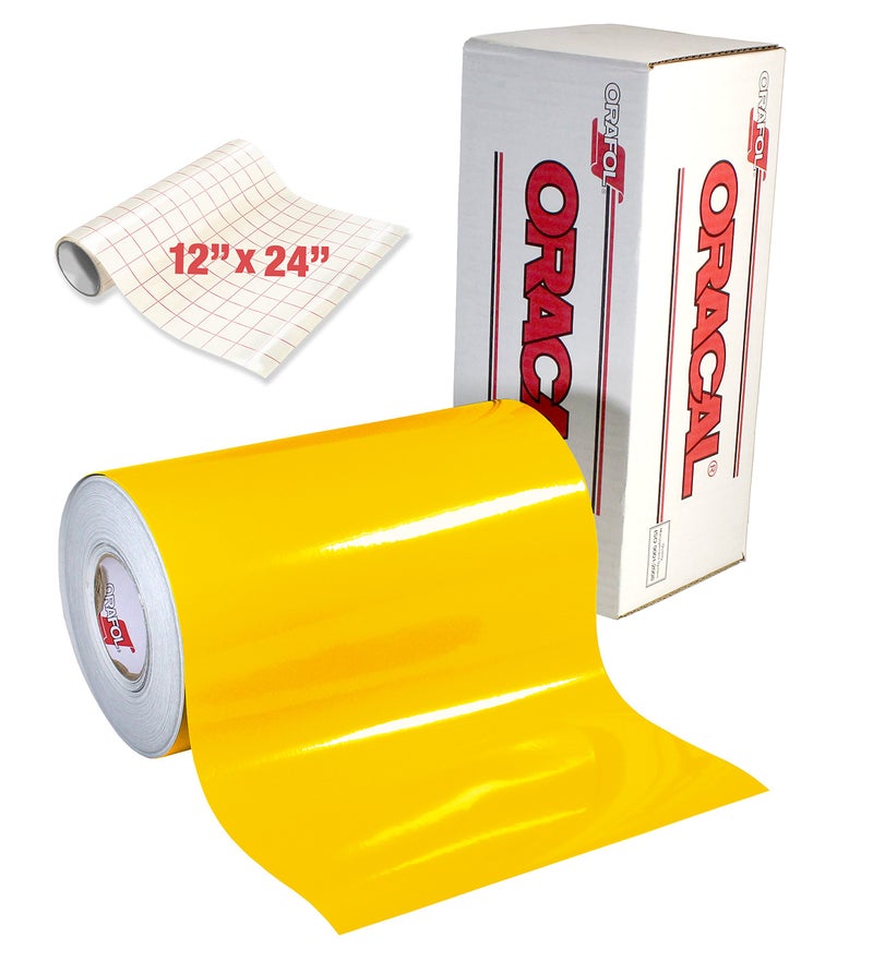 ORACAL 651 Gloss Yellow Adhesive Craft Vinyl for Cameo Cricut Silhouette Including Free Roll of Clear Transfer Paper 50ft x 12