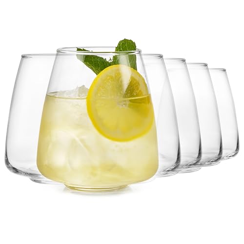 Libbey Stackable Stemless Wine Glasses Set of 6 Tapered Bulb Shaped All Purpose Wine Glass Set Dishwasher Safe Glass Wine Glasses Cocktail