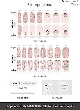 ohora شرائط جل شبه معالجة Ohora N Coco Tweed لون أحمر 30 قطعة لدورتين من الأظافر متوافقة مع مصباح UV جودة صالون طويلة الأمد سهلة التطبيق تشمل 2 وسادات تحضير ومبرد - Image 5