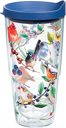 Tervis Watercolor Songbirds Made in USA Double Walled Insulated Tumbler Cup Keeps Drinks Cold  Hot 24oz Clear