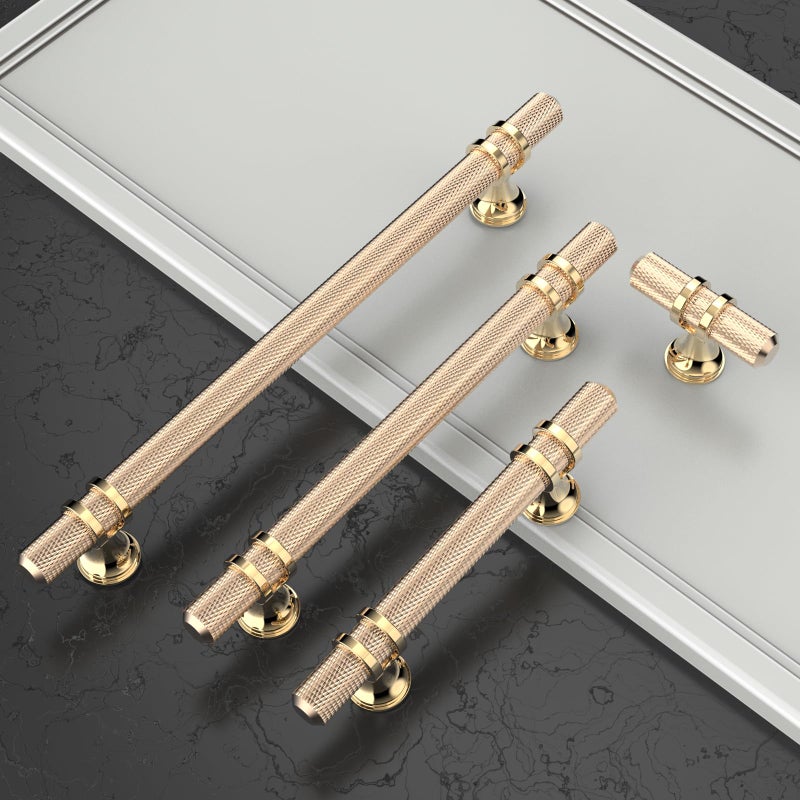 Coinkoly 10 Pack 5"(128mm) Gold Cabinet Pulls Knurled Kitchen Cabinet Handles Drawer Pulls Brushed Brass Cupboard Hardware for Cabinets - Image 2